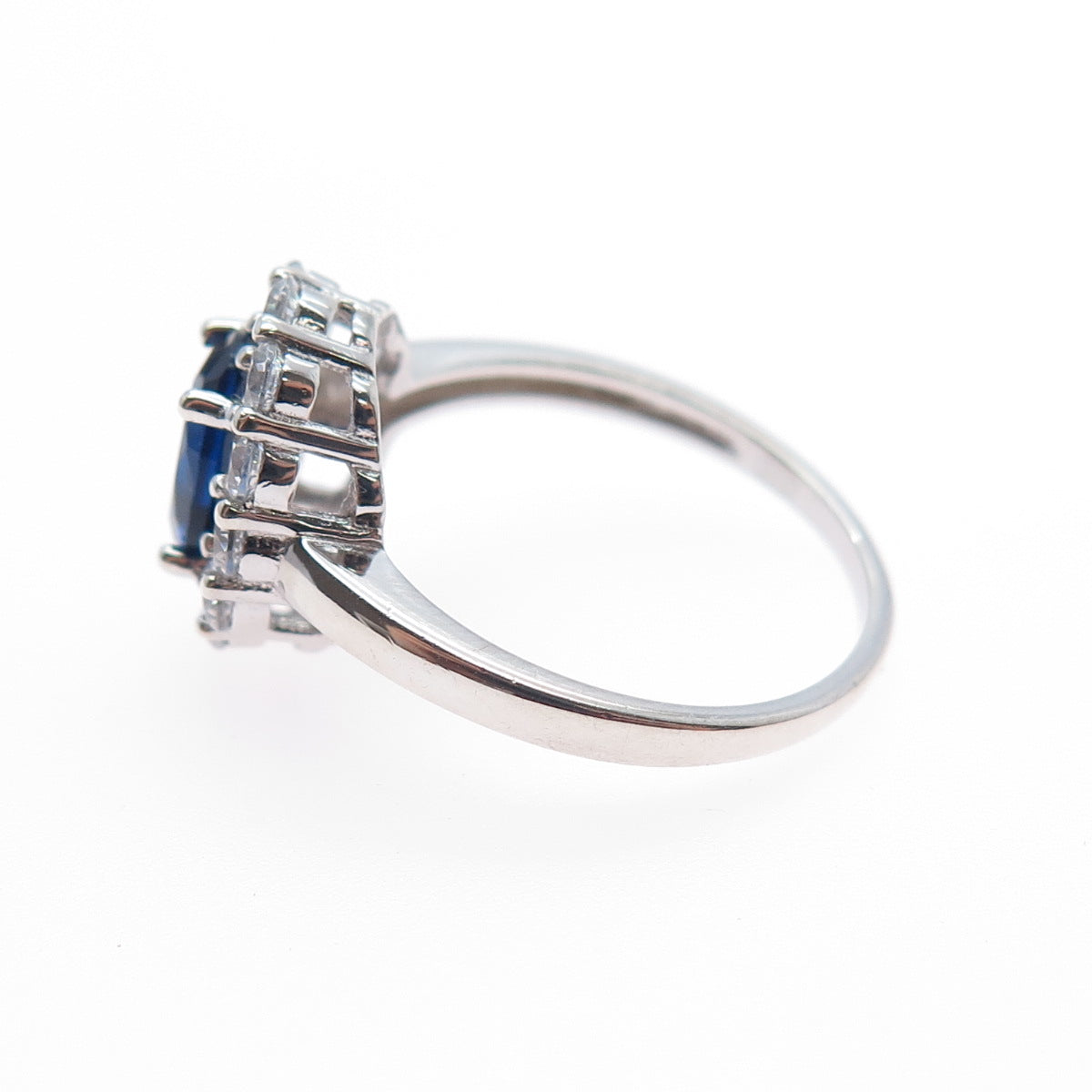 925 Sterling Silver Vintage Lab-Created Sapphire & C Z Ring Size 6.75