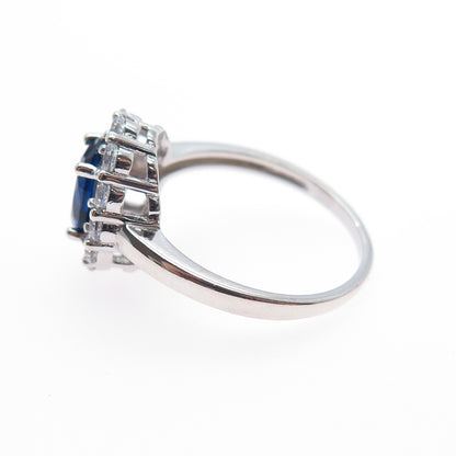 925 Sterling Silver Vintage Lab-Created Sapphire & C Z Ring Size 6.75