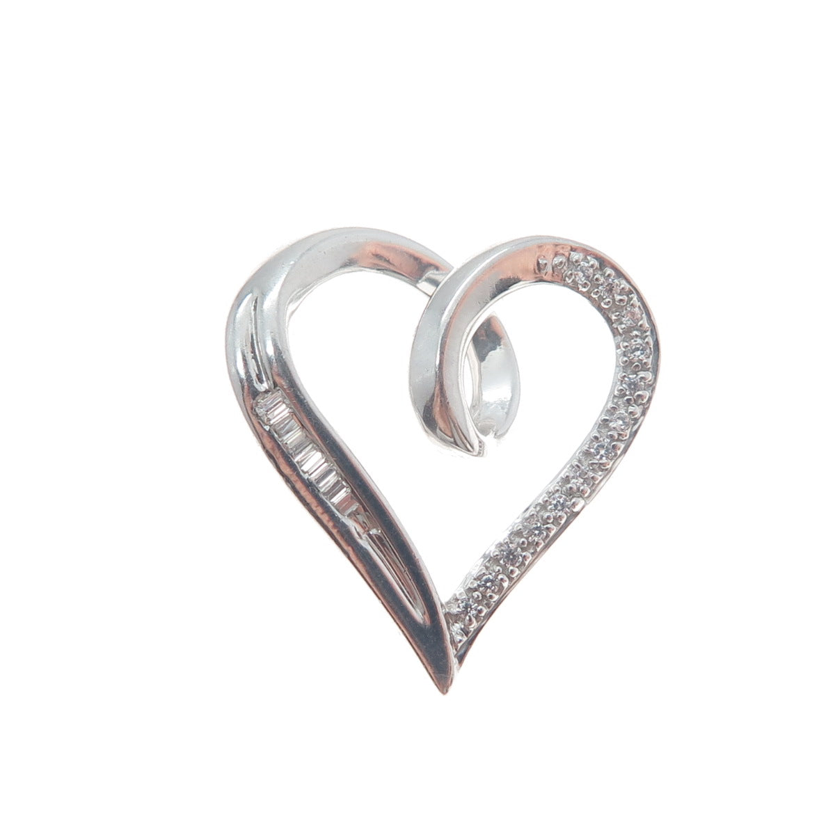 925 Sterling Silver Round-Cut C Z Heart Minimalist Charm Slide Pendant