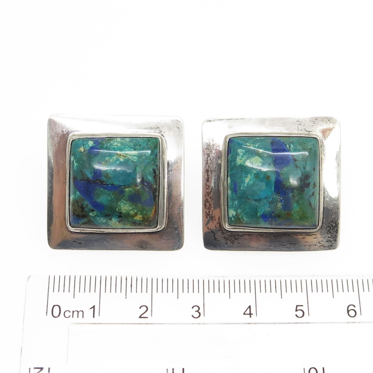 ALEGRE 925 Sterling Silver Vintage Real Azurite Gemstone Square Earrings