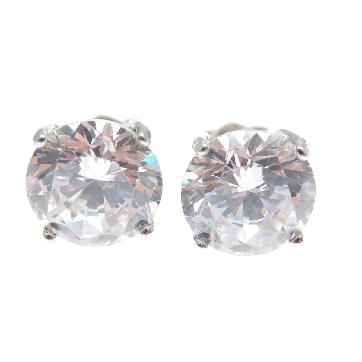 925 Sterling Silver Round-Cut C Z Stud Earrings