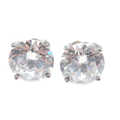 925 Sterling Silver Round-Cut C Z Stud Earrings