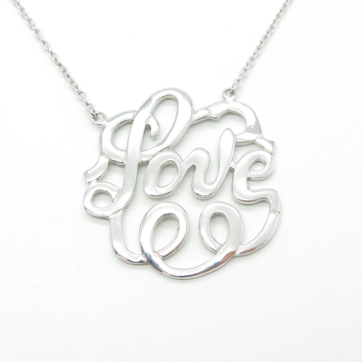 925 Sterling Silver Round-Cut C Z "LOVE" Cable Chain Necklace 16-18"