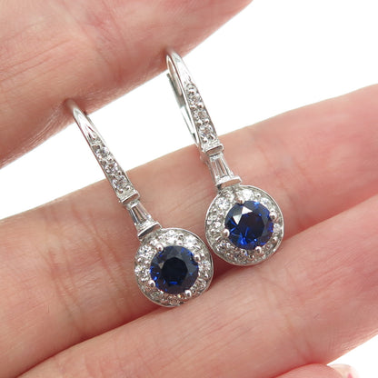 925 Sterling Silver Lab-Created Sapphire & C Z Dangling Earrings