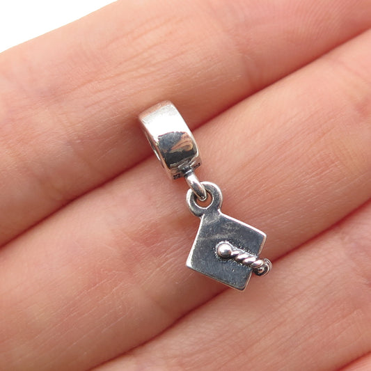 PANDORA 925 Sterling Silver Graduation Hat Oxidized Dangle Slide Charm