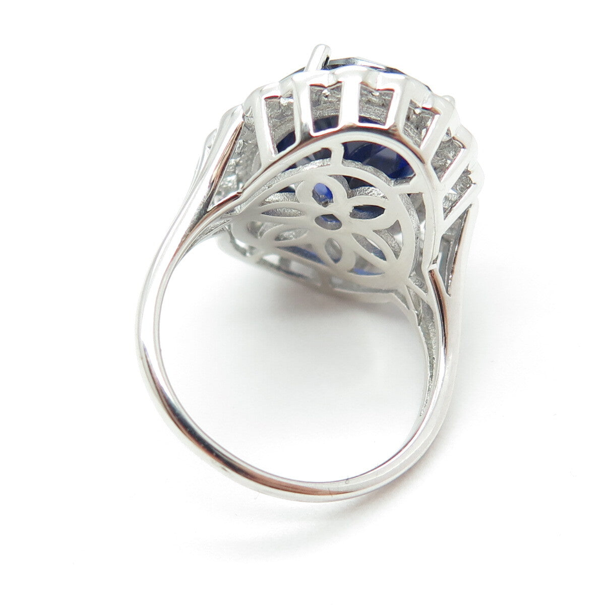 DSMK 925 Sterling Silver Oval-Cut Nano Sapphire & C Z Ring Size 7.25