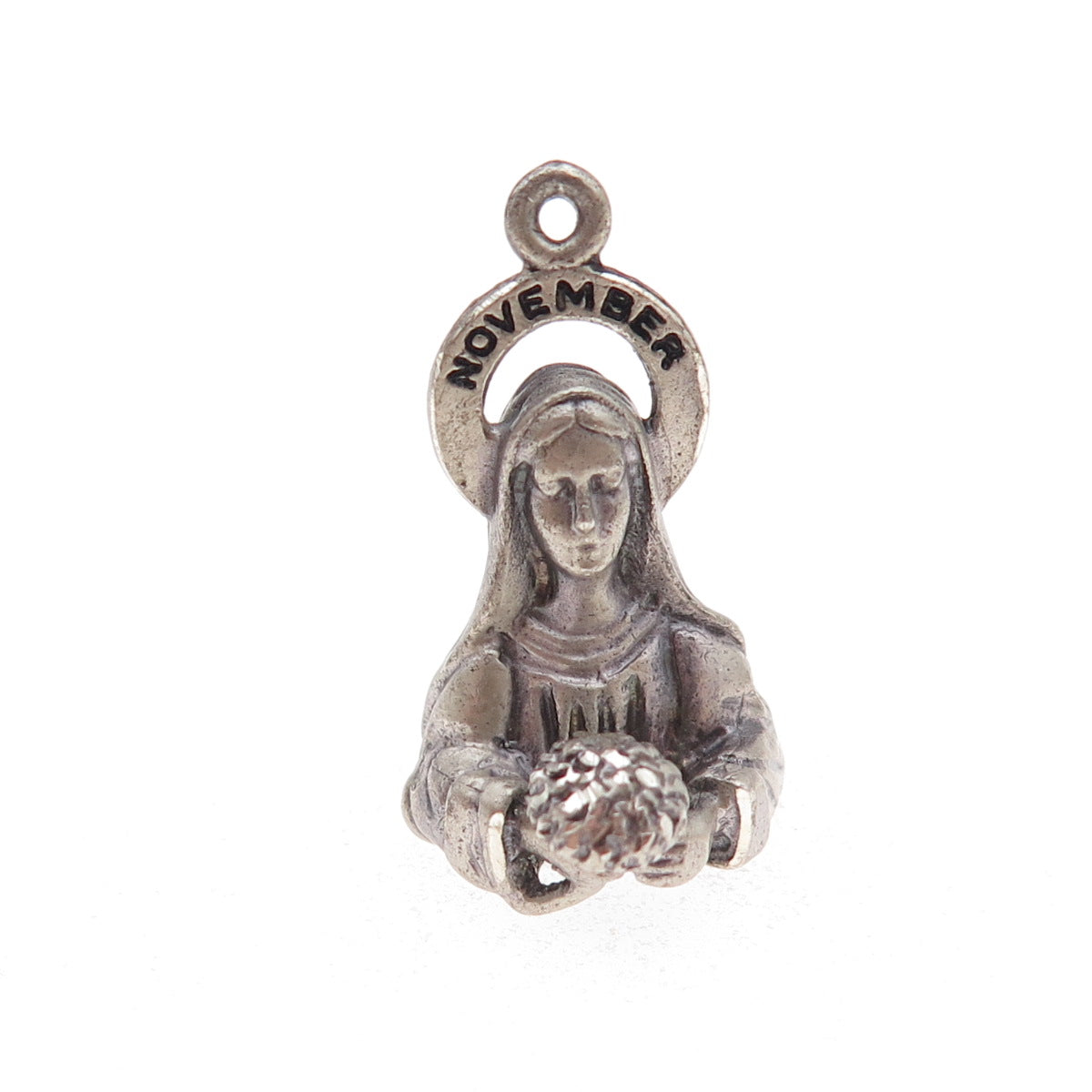 Creed 925 Sterling Silver Vintage St. Mary November Oxidized 3D Charm Pendant