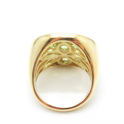HN HENG NGAI 925 Sterling Silver Gold Plated Real Round-Cut Peridot Ring Size 6