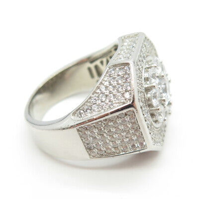 925 Sterling Silver Pave C Z Domed Ring Size 11.25