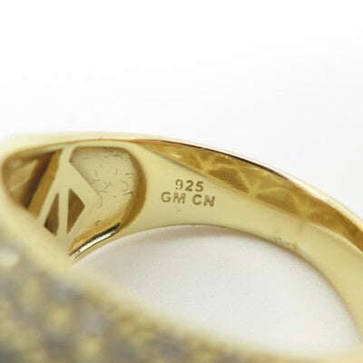 925 Sterling Silver Gold Plated Pave C Z Domed Ring Size 10.25