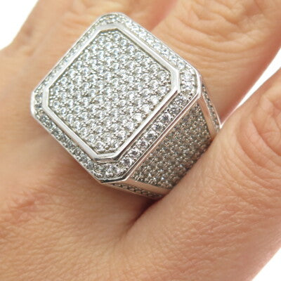 925 Sterling Silver Pave C Z Domed Ring Size 11.25