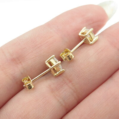 925 Sterling Silver Gold Plated Princess-Cut C Z Stud Earrings
