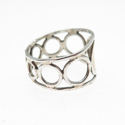 925 Sterling Silver 2-Tone Vintage Modernist Sun Symbol Circle Link Ring Size 8