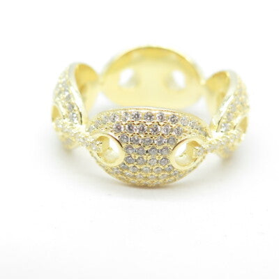925 Sterling Silver Gold Plated Pave C Z Anchor Mariner Chain Band Ring Size 6