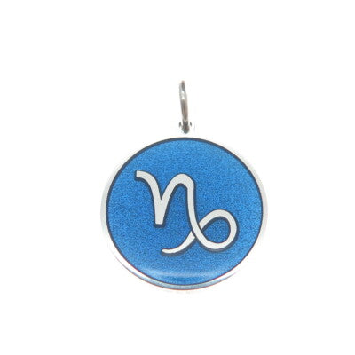 925 Sterling Silver Blue Enamel Capricorn Zodiac Sign Minimalist Charm Pendant