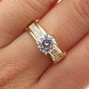 925 Sterling Silver Gold Plated Round-Cut C Z Engagement Ring Size 7.5