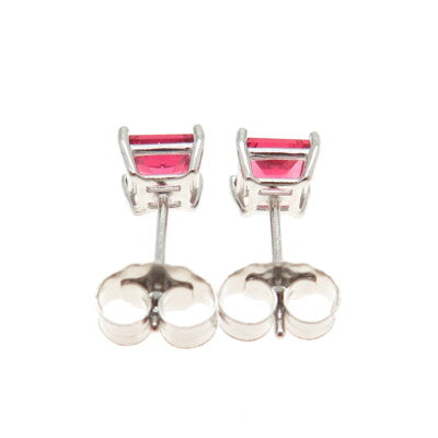 925 Sterling Silver Princess-Cut Shaped Fancy Pink C Z Stud Earrings