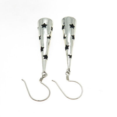 925 Sterling Silver Vintage Modernist Shadow Box Star Cone Dangle Earrings