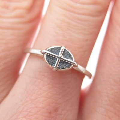 HAGIT GORALI 925 Sterling Silver Vintage Modernist Cross Oxidized Ring Size 6.25