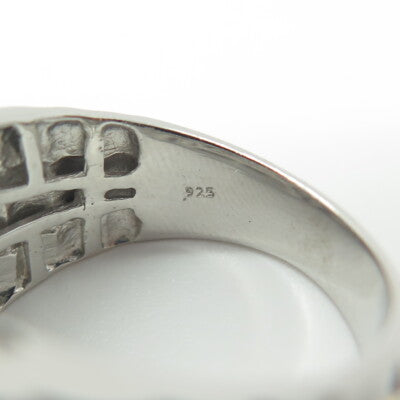 925 Sterling Silver 2-Tone Real White Topaz Gemstone Ring Size 10.25