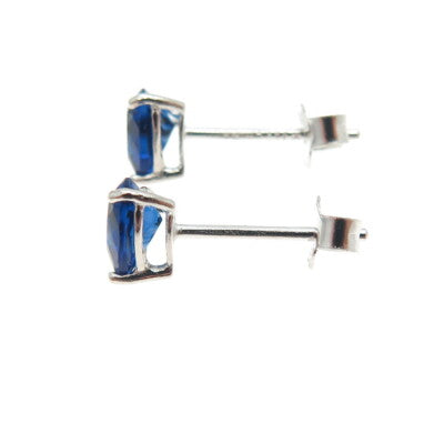 925 Sterling Silver Heart-Cut Shaped Ocean Blue C Z Stud Earrings