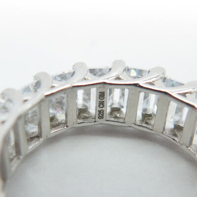 925 Sterling Silver Emerald-Cut Shaped C Z Band Ring Size 6.75