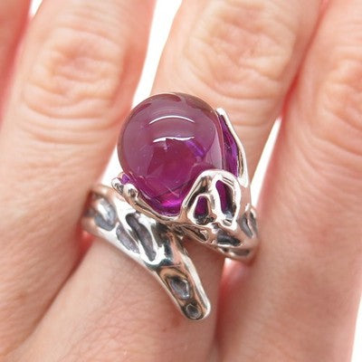 HAGIT GORALI Sterling Vintage Israel Grape Glass Flower Modernist Ring Size 9