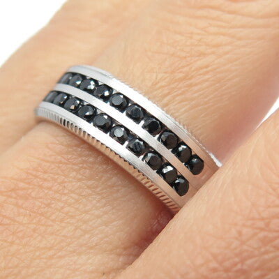 P. NINA 925 Sterling Silver 2-Tone Black C Z Ring Size 10.25