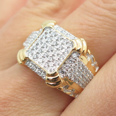 925 Sterling Silver Gold Plated Pave C Z Ring Size 10