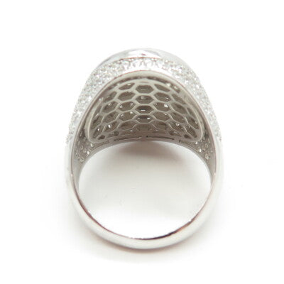 925 Sterling Silver Pave C Z Oval Domed Ring Size 11.75