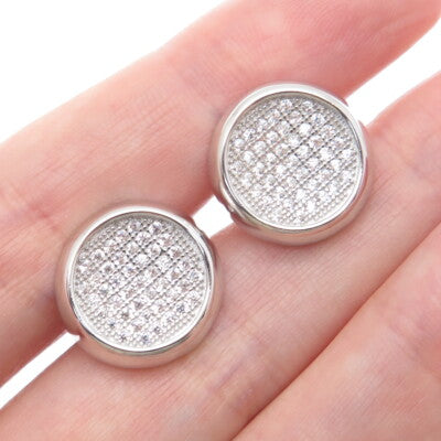 925 Sterling Silver Round-Cut C Z Sparkle Disc Stud Earrings