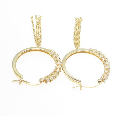 925 Sterling Silver Gold Plated Round-Cut C Z Tassel Hoop Earrings