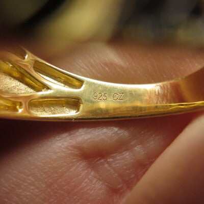 925 Sterling Silver Gold Plated Pave C Z Ring Size 10.25