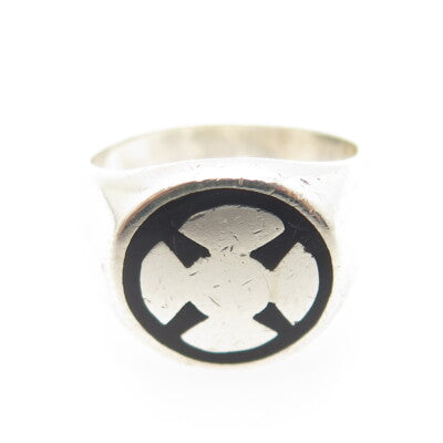 925 Sterling Silver Vintage Mexico Enamel Maltese Cross Ring Size 9.25