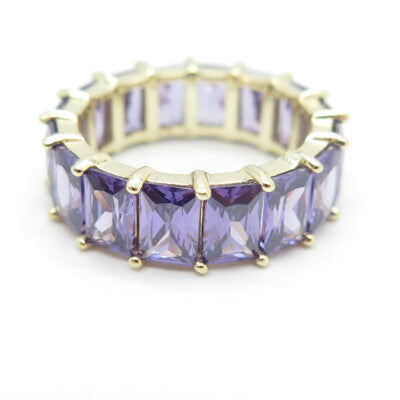 925 Sterling Silver Gold Plated Radiant-Cut Shaped Lavender C Z Ring Size 7.25