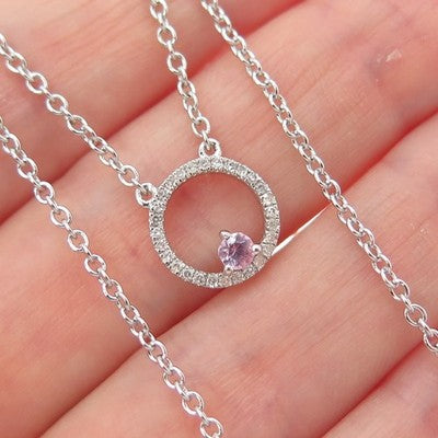 CLYDE DUNEIER CID 925 Sterling Real Diamond Sapphire Circle of Life Necklace 18"