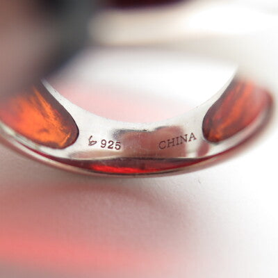 925 Sterling Silver Red Enamel Cage Domed Ring Size 7