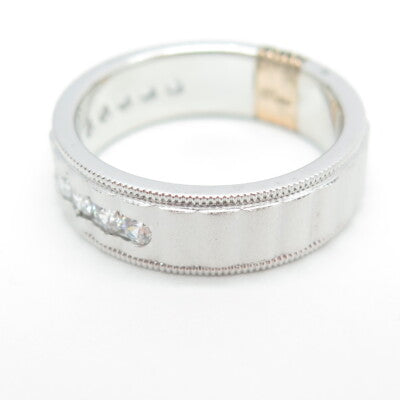 P. NINA 925 Sterling Silver 2-Tone White & Black C Z Ring Size 10.25
