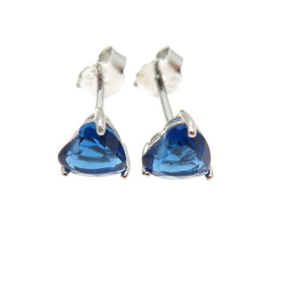 925 Sterling Silver Heart-Cut Shaped Ocean Blue C Z Stud Earrings