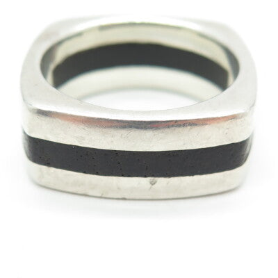 VERSANI 925 Sterling Silver Vintage Wood Band Ring Size 12