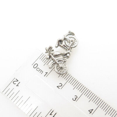 925 Sterling Silver Antique Art Deco Motorcycle 3D Pendant