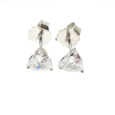 925 Sterling Silver Heart-Cut Shaped White C Z Stud Earrings