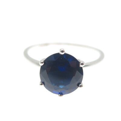DAZZLERS 925 Sterling Silver Round-Cut Nano Blue Sapphire Ring Size 6.25