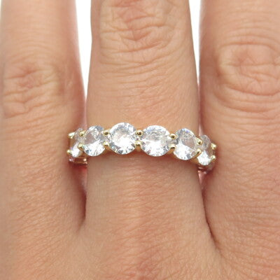 925 Sterling Silver Gold Plated White & Pink C Z Band Ring Size 9.25