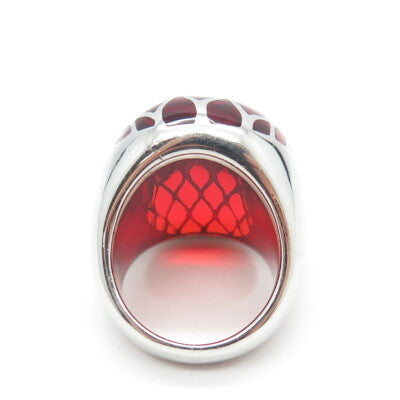 925 Sterling Silver Red Enamel Cage Domed Ring Size 7
