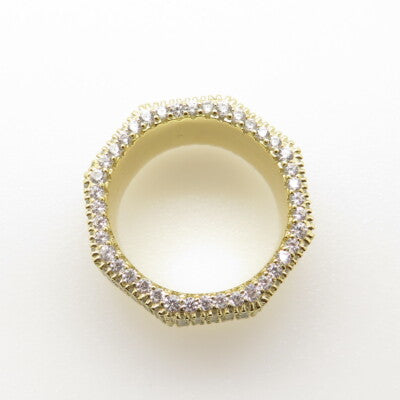 925 Sterling Silver Gold Plated Round-Cut C Z Geometric Ring Size 7.5