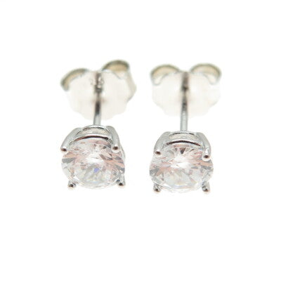 925 Sterling Silver Round-Cut Shaped White C Z Stud Earrings