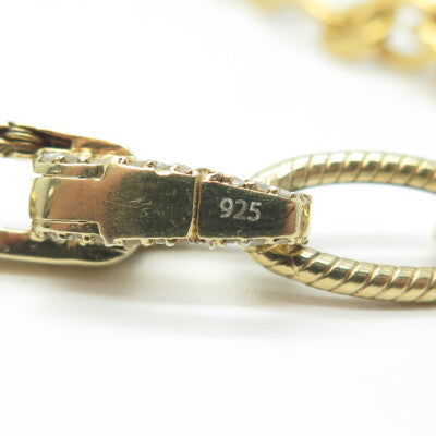 925 Sterling Silver Gold Plated Real Diamond Lock Figaro Chain Necklace 18"