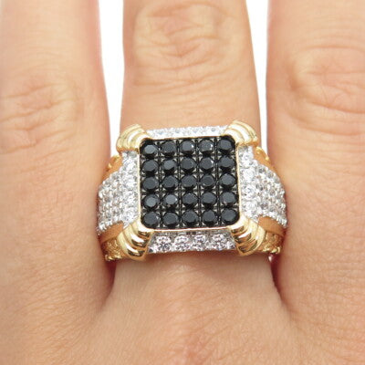 925 Sterling Silver Gold Plated White & Black C Z Ring Size 10.5