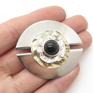 CHAIM PAZ Sterling Silver 2-Tone Vintage Jerusalem Black Onyx Modernist Brooch